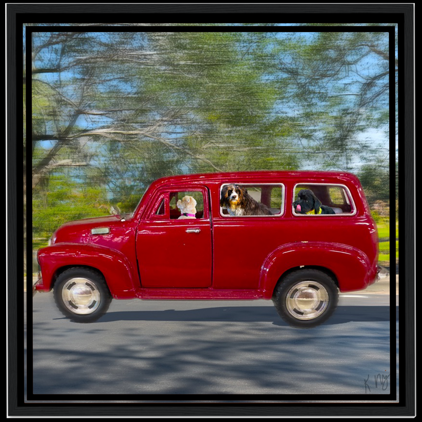 Vintage Red SUV Background (1–3 Pets)