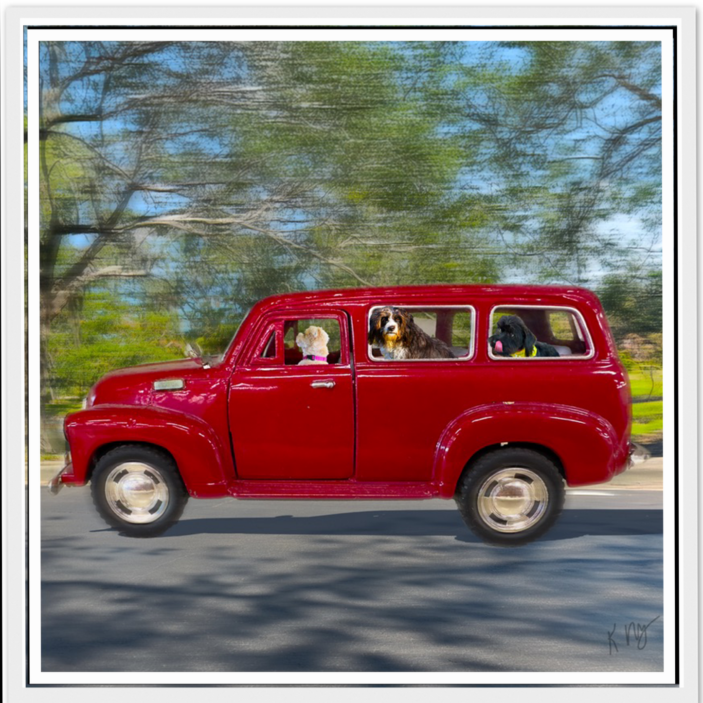 Vintage Red SUV Background (1–3 Pets)